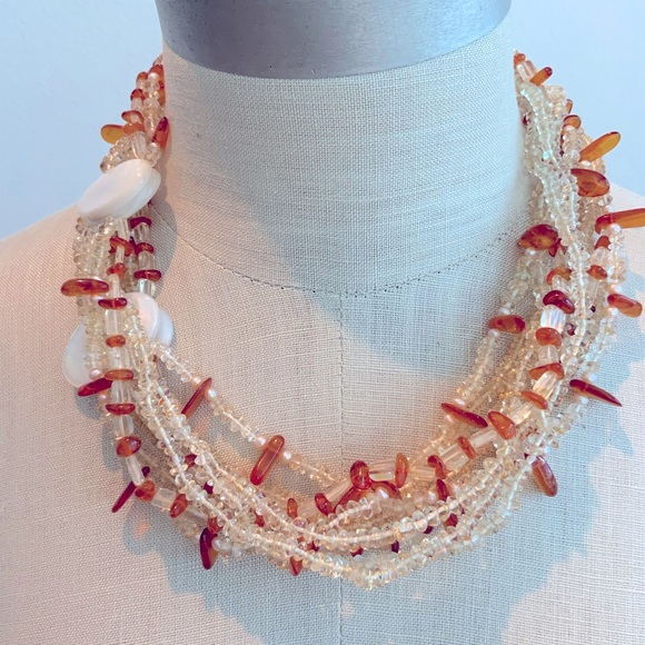 Cool Multi-Strand Citrine & Amber & Pearl Necklace - Picture 4 of 6